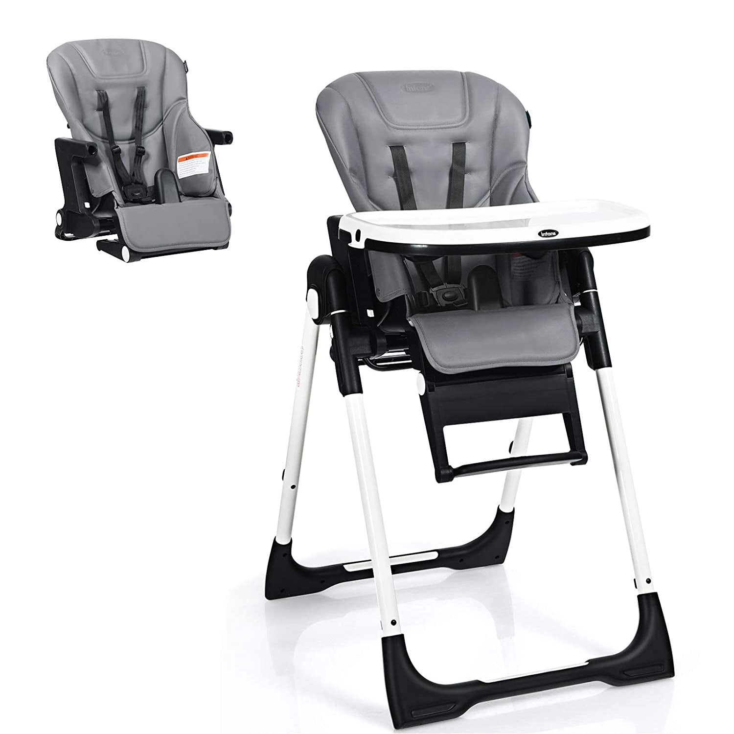 4-in-1 High Chair–Booster Seat with Adjustable Height and Recline-Gray