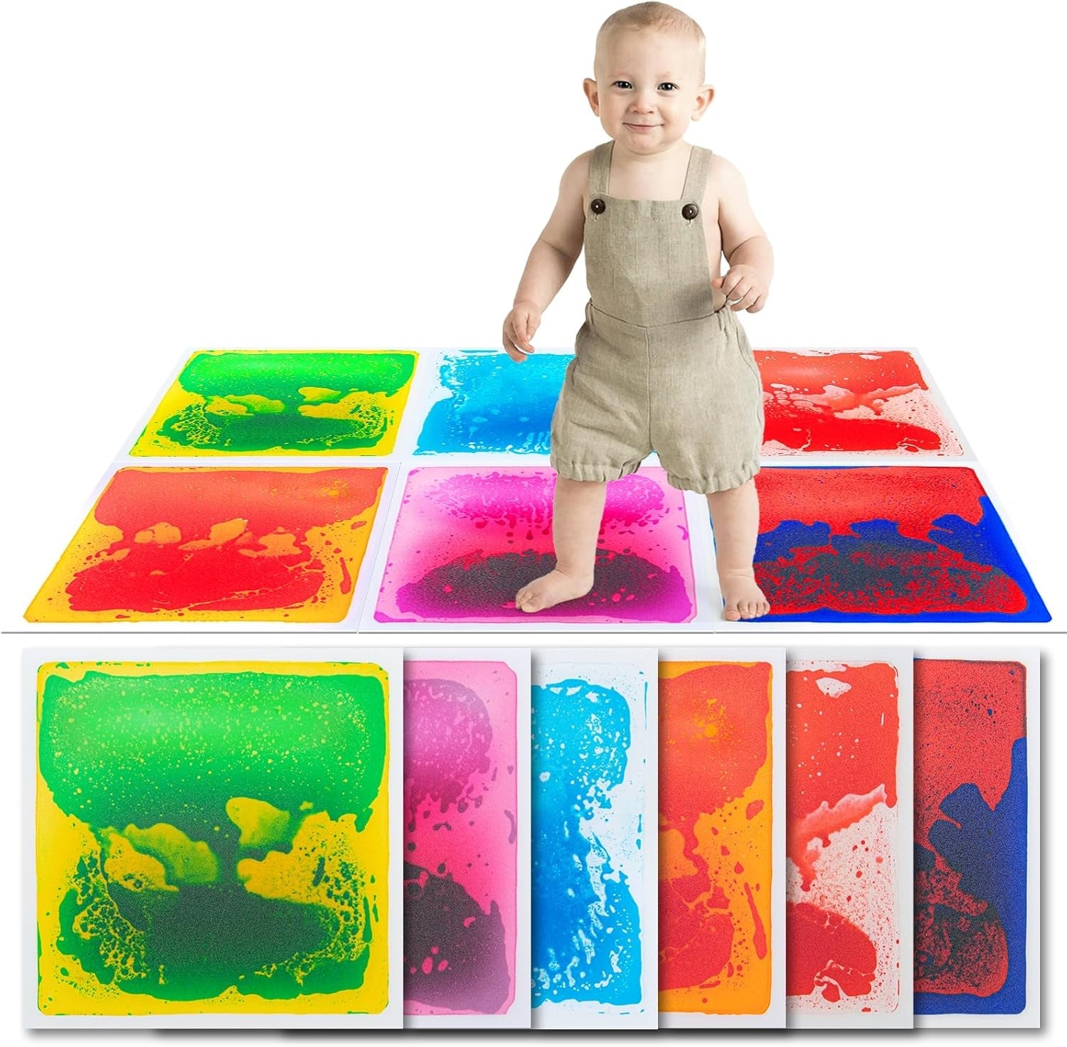 Art3D Liquid Sensory Floor Decorative Tiles, 11.8"X11.8" Square, Colorful, 6 Tiles