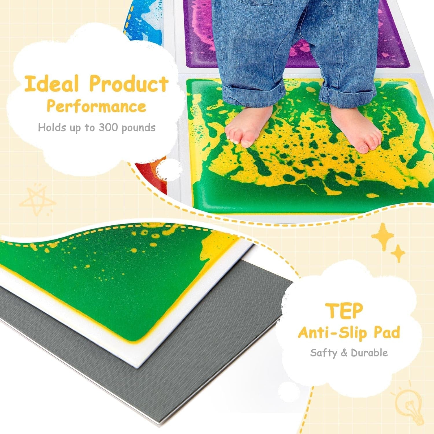 Art3D Liquid Sensory Floor Decorative Tiles, 11.8"X11.8" Square, Colorful, 6 Tiles