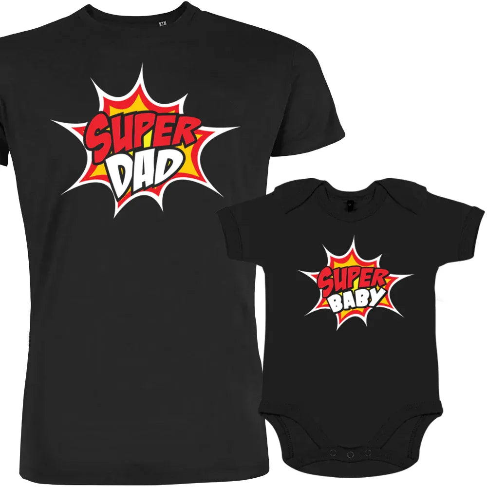 Super Dad and Super Baby Dad and Child Matching Organic Cotton Outfit
