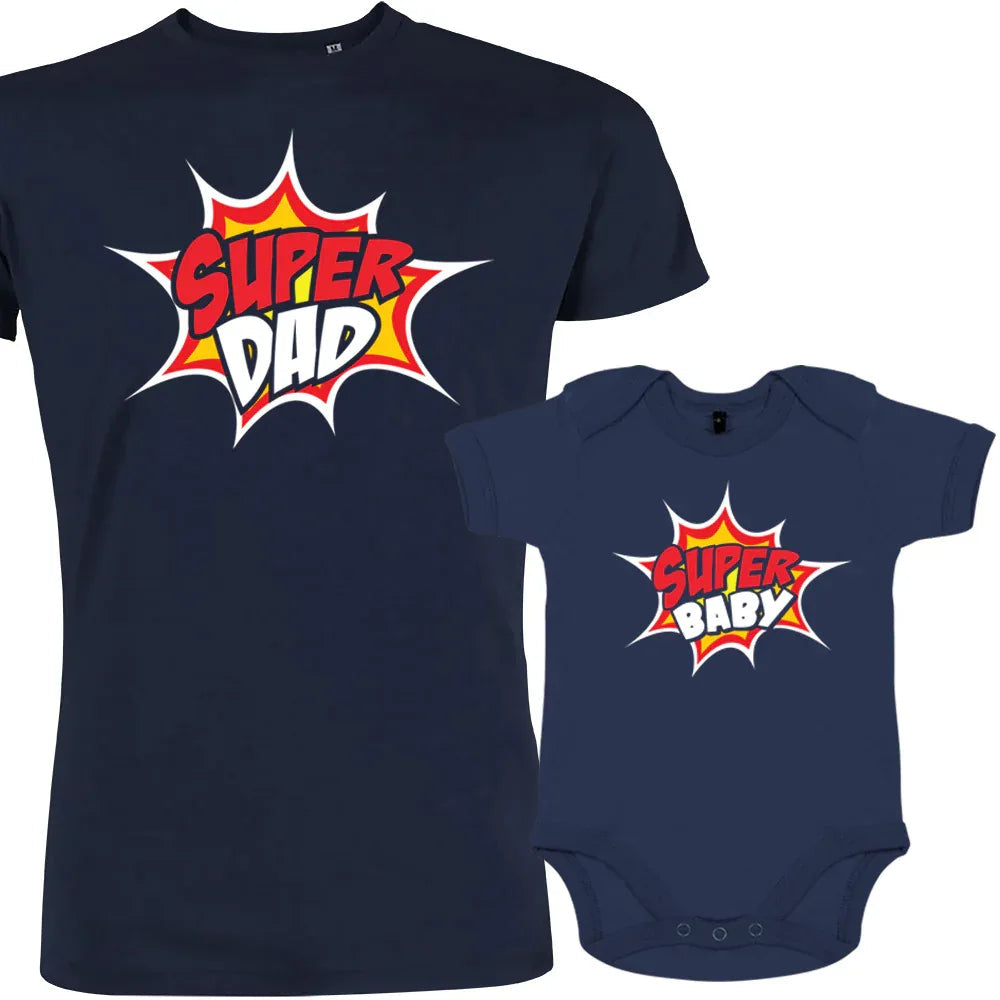 Super Dad and Super Baby Dad and Child Matching Organic Cotton Outfit