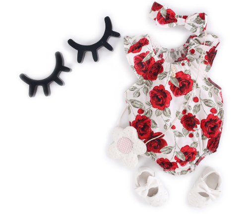 Baby Floral Romper with Headband | Sleeveless Jumpsuit - # BAAA21110046
