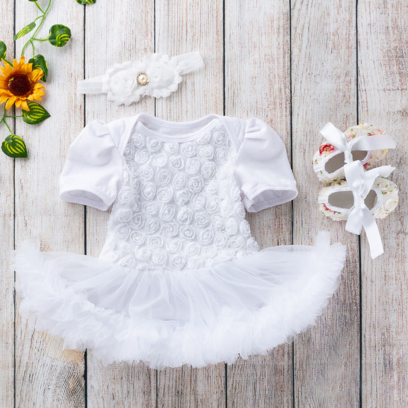 Baby Floral Short Sleeve Romper Set with Headband - # BAAA21110048