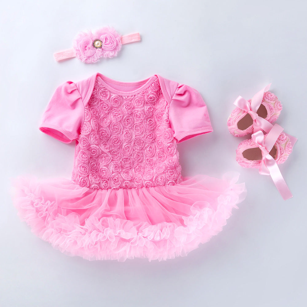 Baby Floral Short Sleeve Romper Set with Headband - # BAAA21110048