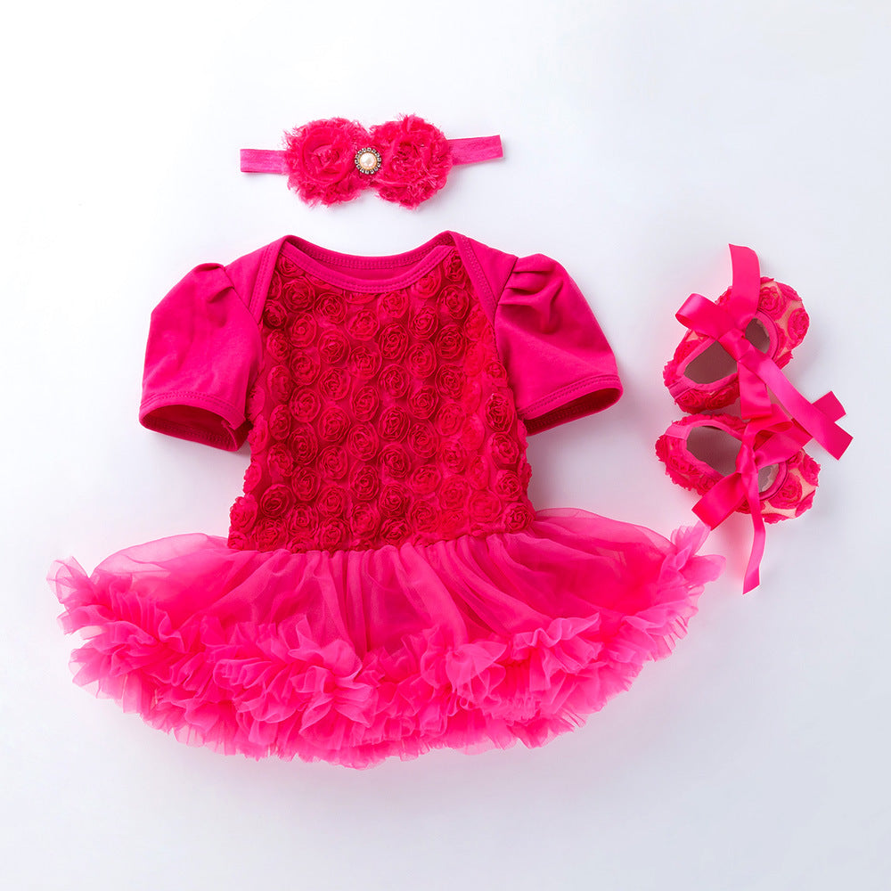 Baby Floral Short Sleeve Romper Set with Headband - # BAAA21110048