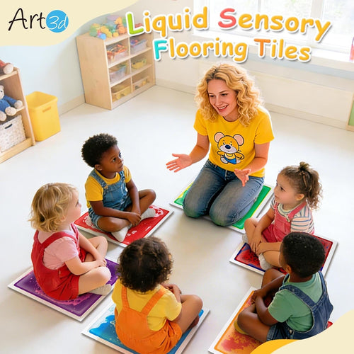 Art3D Liquid Sensory Floor Decorative Tiles, 11.8"X11.8" Square, Colorful, 6 Tiles