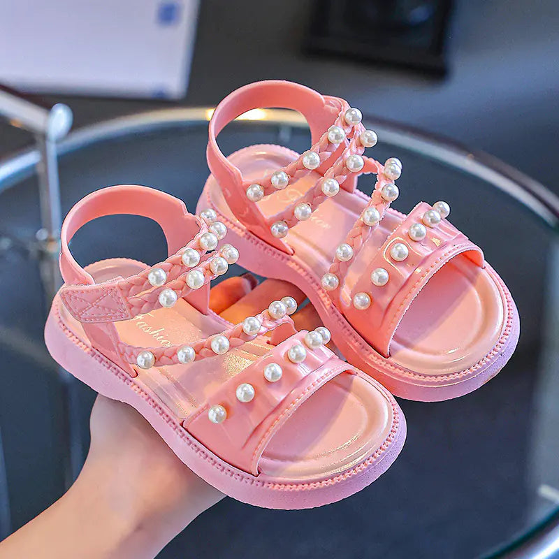 Girls' Summer Sandals with Pearls - Non-Slip Princess Shoes