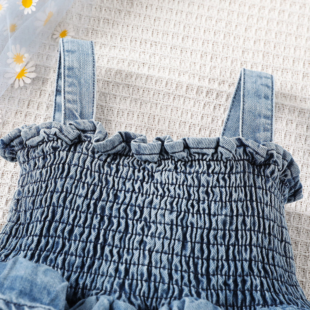Newborn Baby Girl Denim Suspender Romper Dress - # BAAA1B1110001
