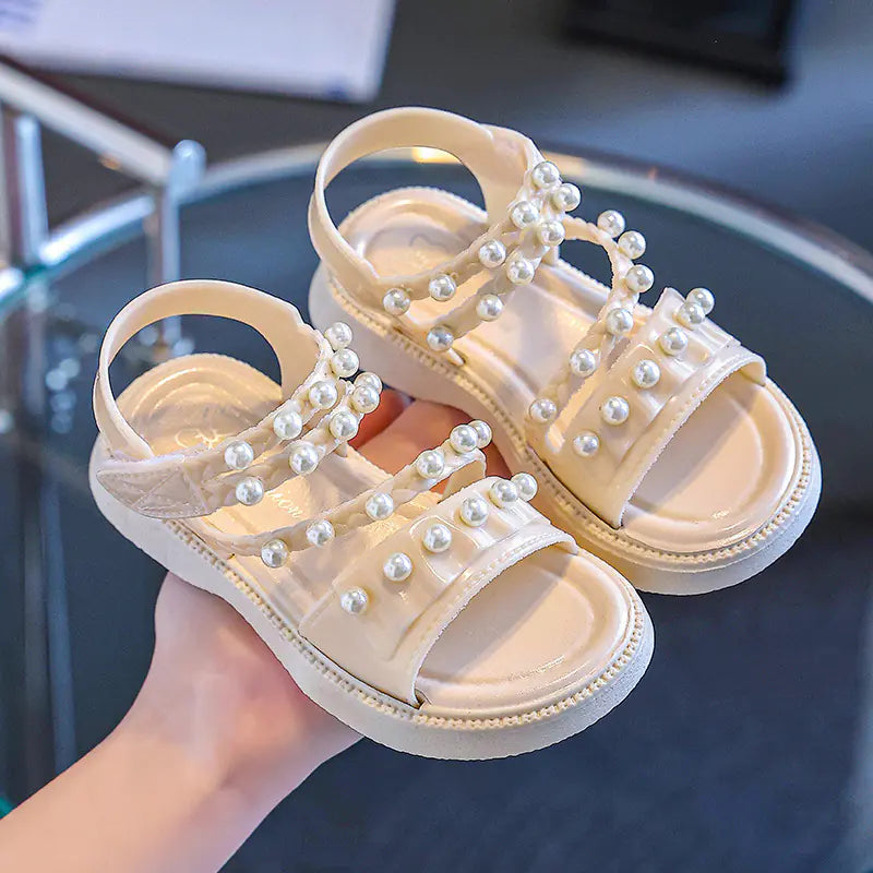 Girls' Summer Sandals with Pearls - Non-Slip Princess Shoes